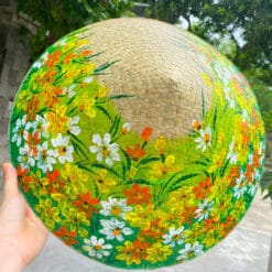 Nón cỏ bàng họa tiết hoa Cúc vàng