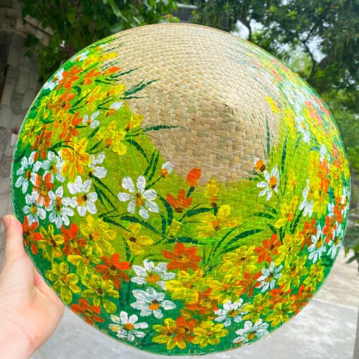 Nón cỏ bàng họa tiết hoa Cúc vàng