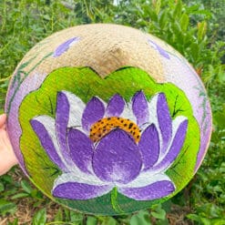 Nón cỏ bàng họa tiết Sen tím-02