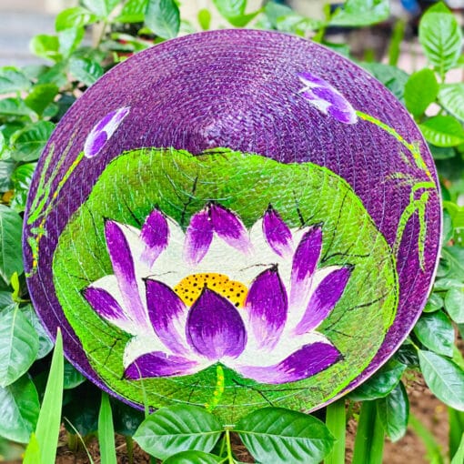 Nón cỏ bàng đen họa tiết Sen tím