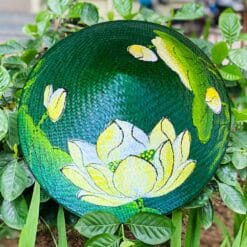 Nón cỏ bàng xanh họa tiết Sen xanh
