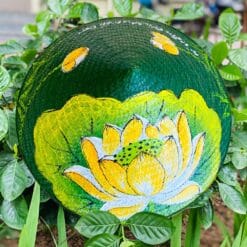 Nón cỏ bàng xanh họa tiết Sen vàng-01