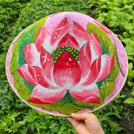 Nón lụa hồng họa tiết Sen đỏ-02