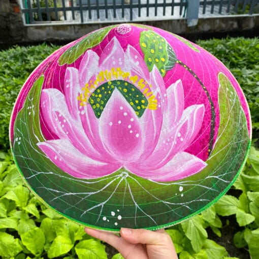 Nón lụa hồng họa tiết Sen hồng-01