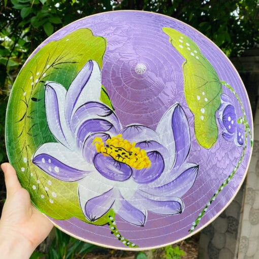 Nón lụa tím họa tiết Sen tím-02
