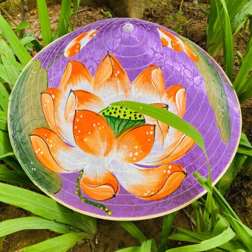 Nón lụa tím họa tiết Sen vàng-02