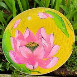 Nón lụa vàng họa tiết Sen hồng-02