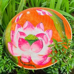 Nón lụa vàng họa tiết Sen hồng-01