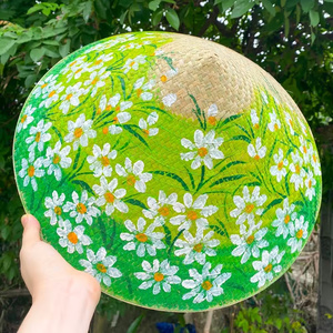 Nón cỏ bàng họa tiết hoa cúc trắng