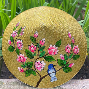 Nón cỏ bàng họa tiết hoa đào