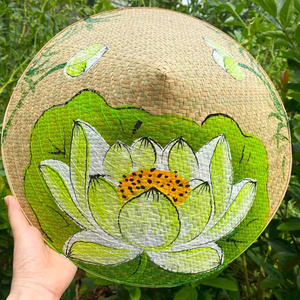 Nón cỏ bàng họa tiết sen xanh