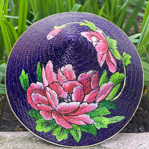 Nón cỏ bàng tím than họa tiết sen hồng