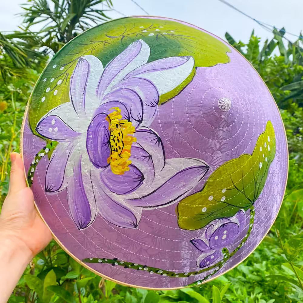 Nón lụa tím họa tiết sen tím – Mẫu 04 - Ảnh 2