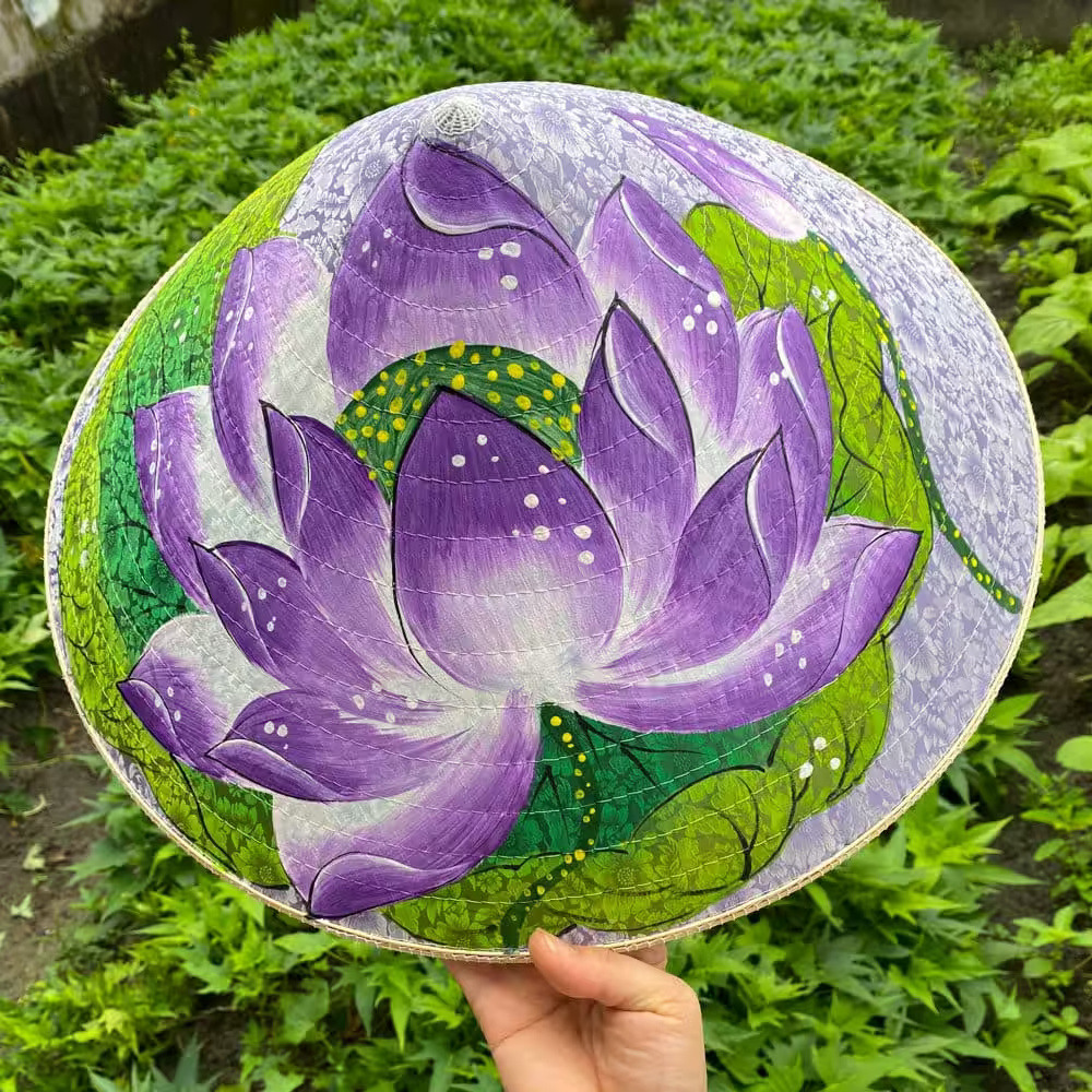 Nón lụa tím họa tiết Sen tím