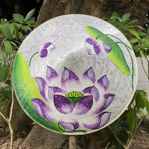 Nón lụa trắng họa tiết sen tím – Mẫu 04