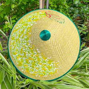 Nón cỏ bàng trơn vẽ tay hoa may khâu vành