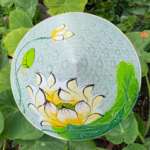 Nón lụa xanh họa tiết sen vàng – Mẫu 02