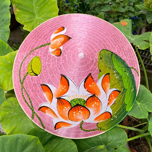 Nón lụa hồng họa tiết sen vàng