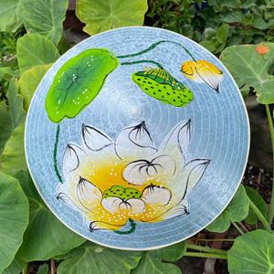 Nón lụa xanh họa tiết sen vàng – Mẫu 01